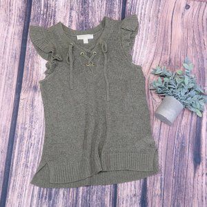 Michael Kors Women's Sleeveless Ruffle Safari Green Sweater Size Medium